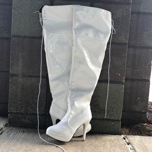 White Patent Leather Thigh High Boots  Sz 38
